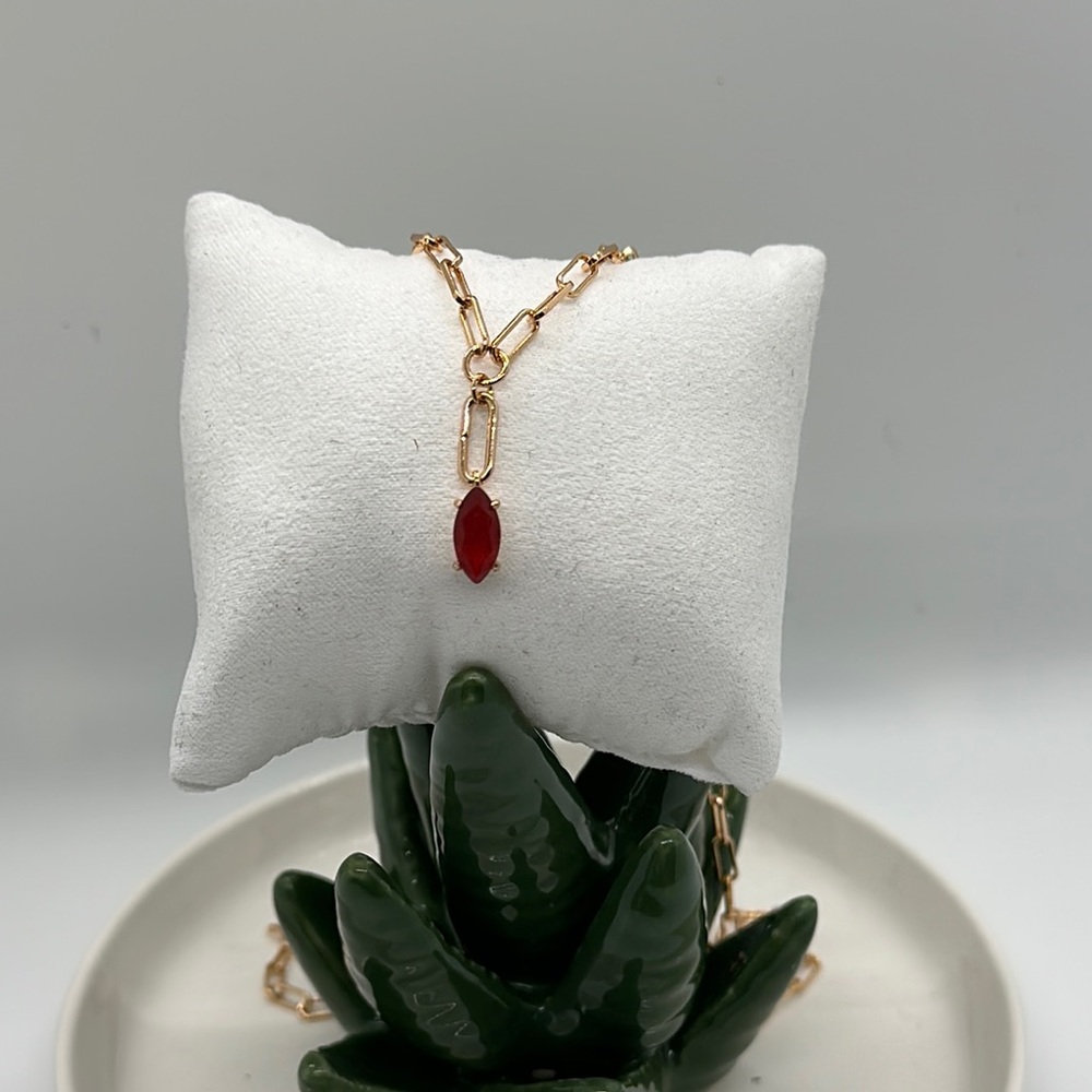 Elegant Gold Necklace with Red Pendant No bag No Tag never worn.